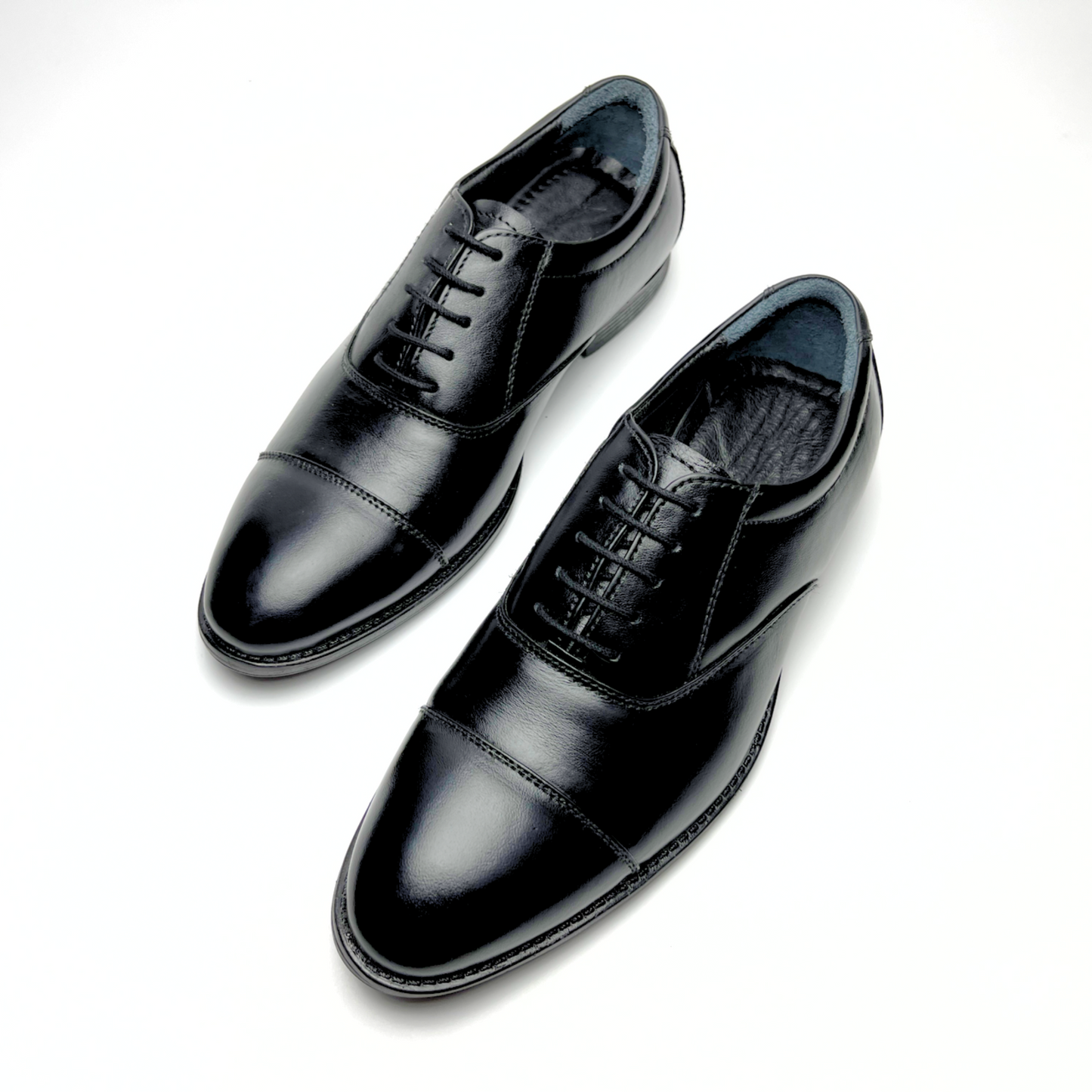 Genuine Leather Formal Shoes | Comfortable Handcrafted Cap-toe Shoes for Men (RXCT) (Black)