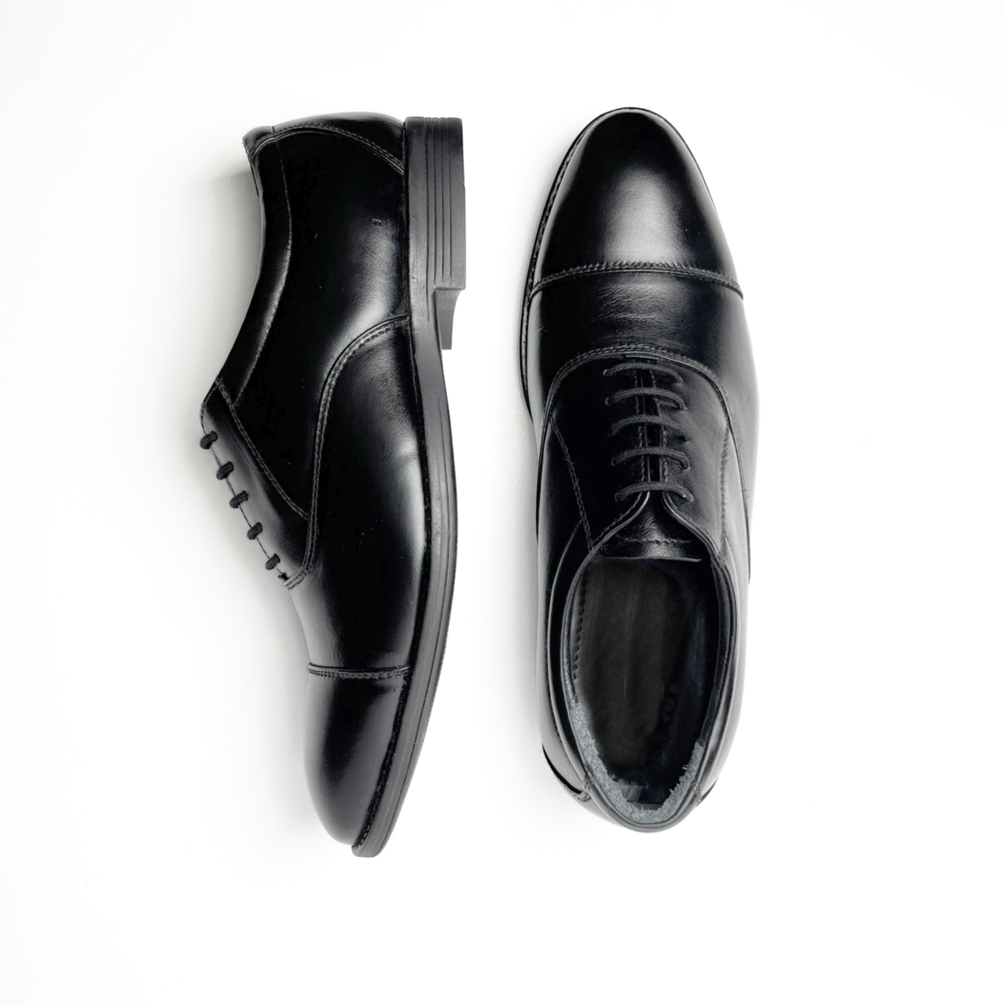 Genuine Leather Formal Shoes | Comfortable Handcrafted Cap-toe Shoes for Men (RXCT) (Black)