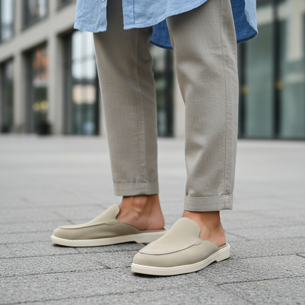 Old Money Suede Leather Mules (Beige)
