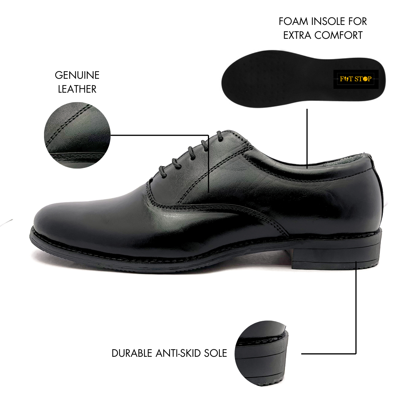 Handcrafted Oxford Black Formal Lace-up Derby Shoes (Black)