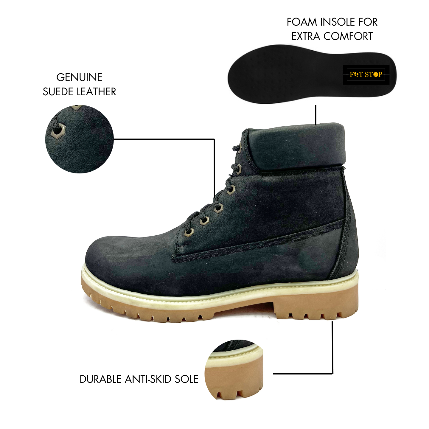 Men's BULLET Splash proof full Leather Classic Boots for Bike Riders Trekking Trails Backpacking and Hiking | All day wear