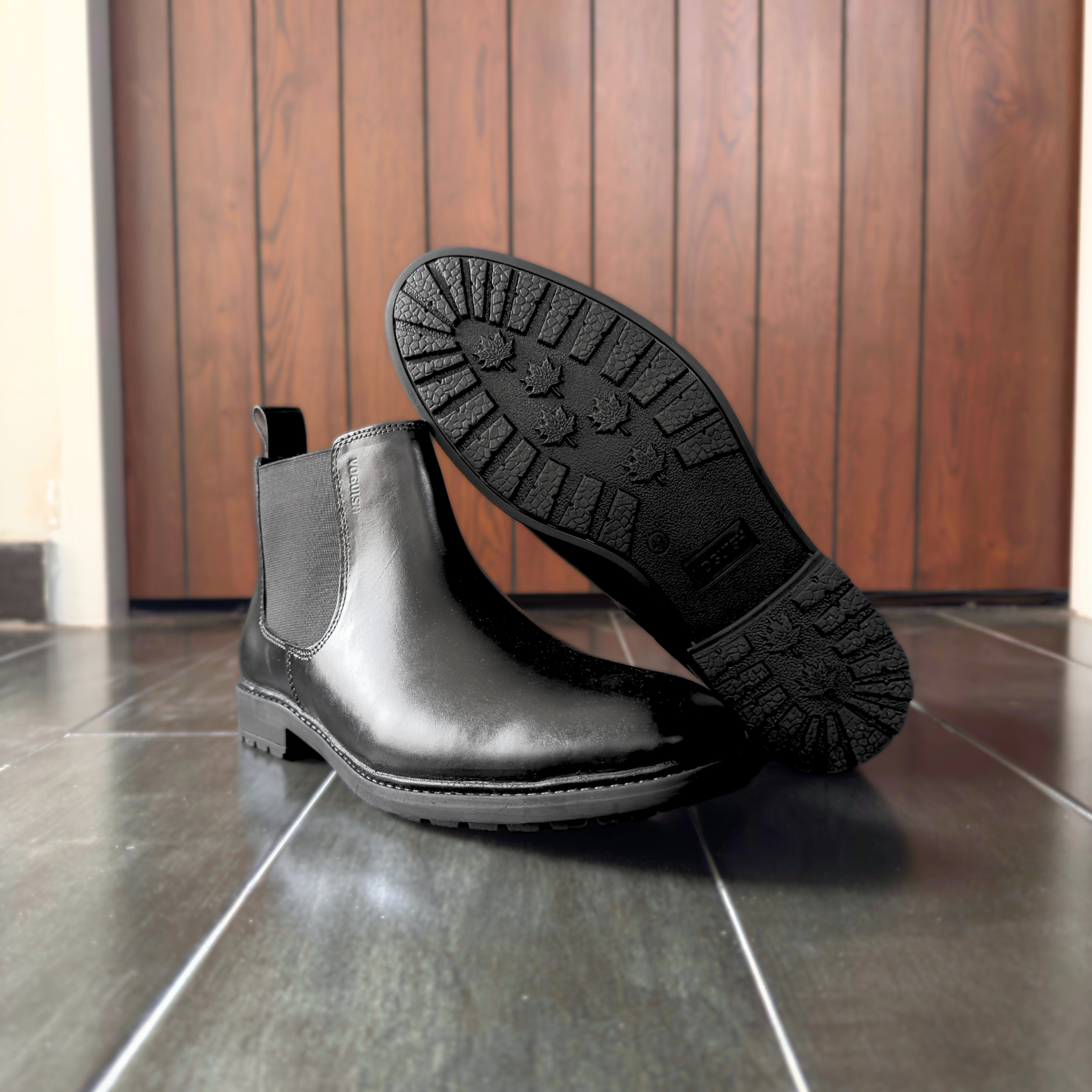 Leather Chelsea Boots Elastic (Black)