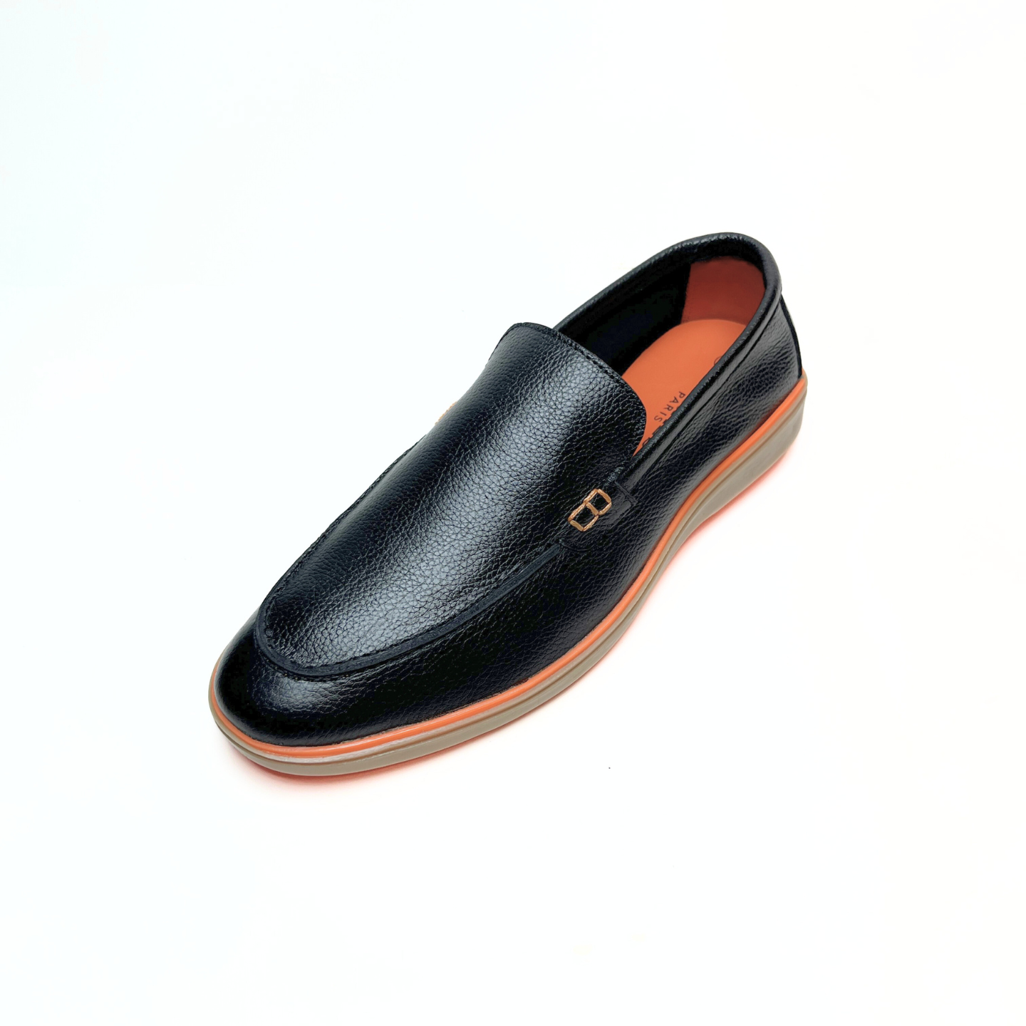 Genuine Leather Loafers for Men with Stylish Orange Sole (Black)