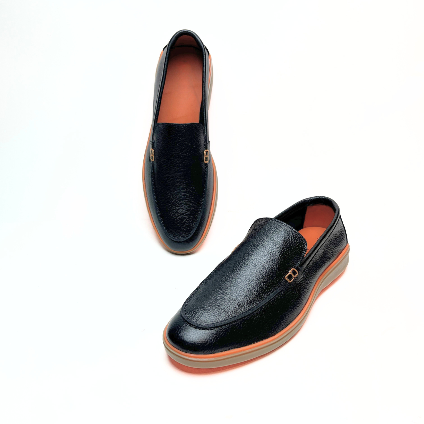 Genuine Leather Loafers for Men with Stylish Orange Sole (Black)