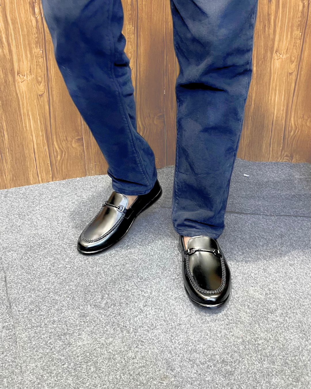 Shiny Buckle Loafers in Black