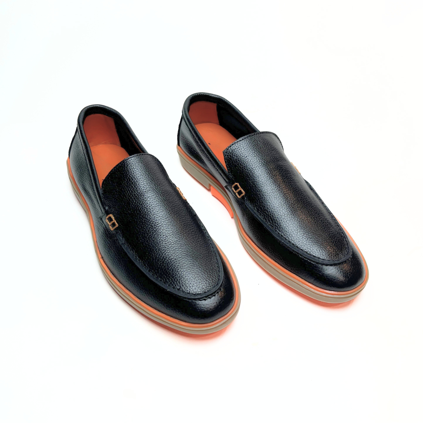 Genuine Leather Loafers for Men with Stylish Orange Sole (Black)