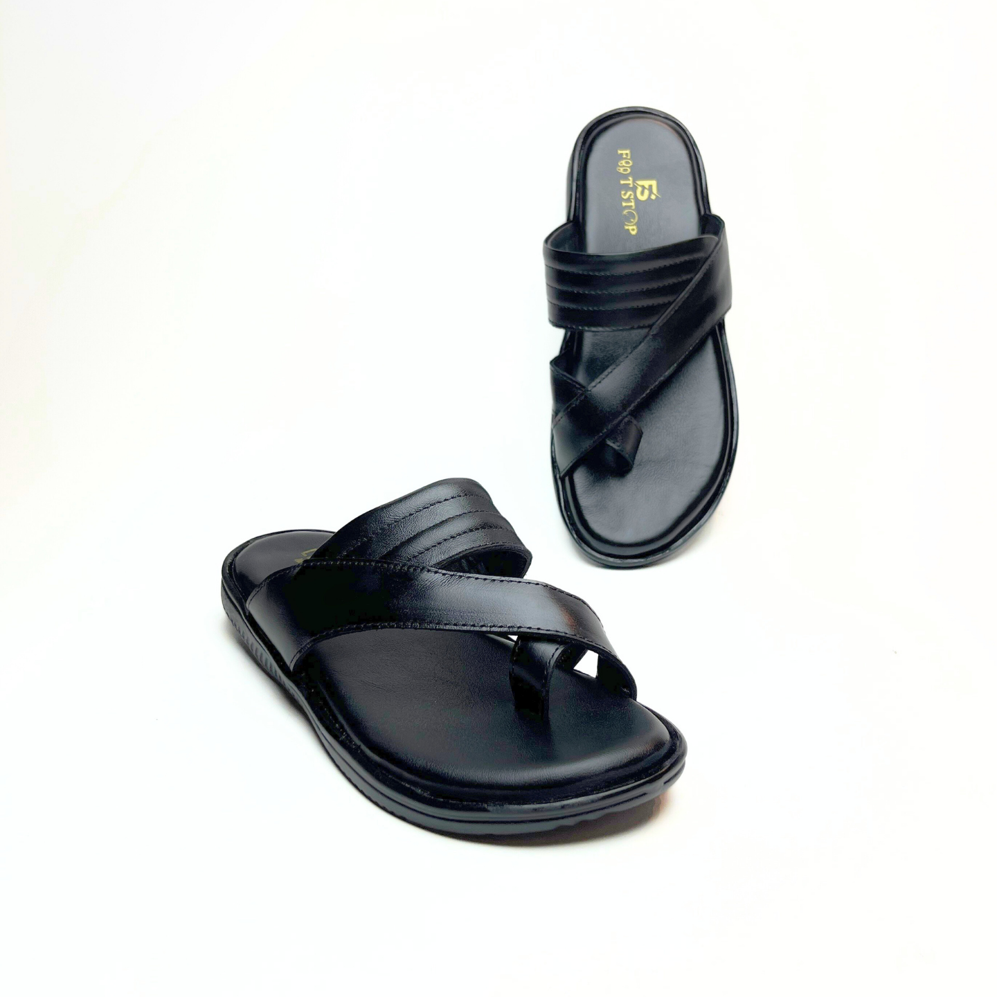 Cross Thumb Leather Slippers