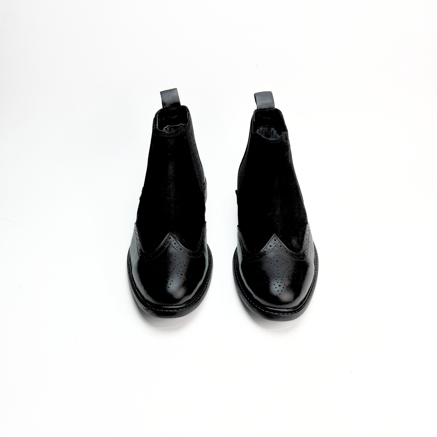 Leather Chelsea Brogue Boots (Black)(bl-200)