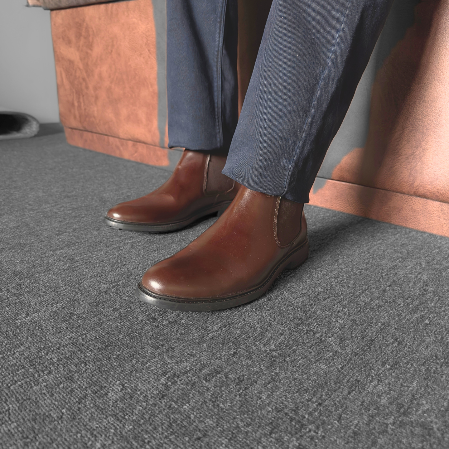 Leather Chelsea Boots Elastic (Brown)