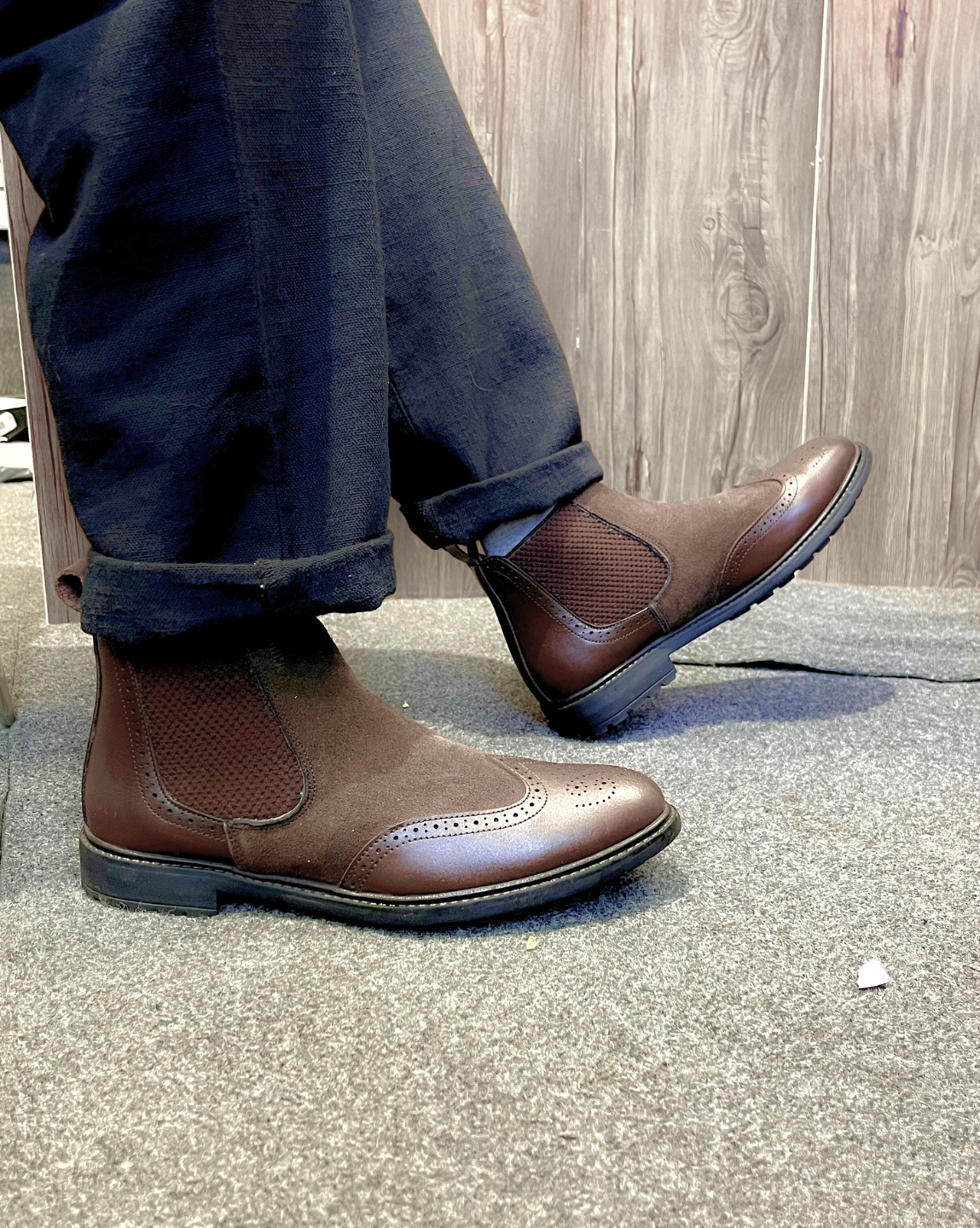 Leather Chelsea Brogue Boots (Brown)