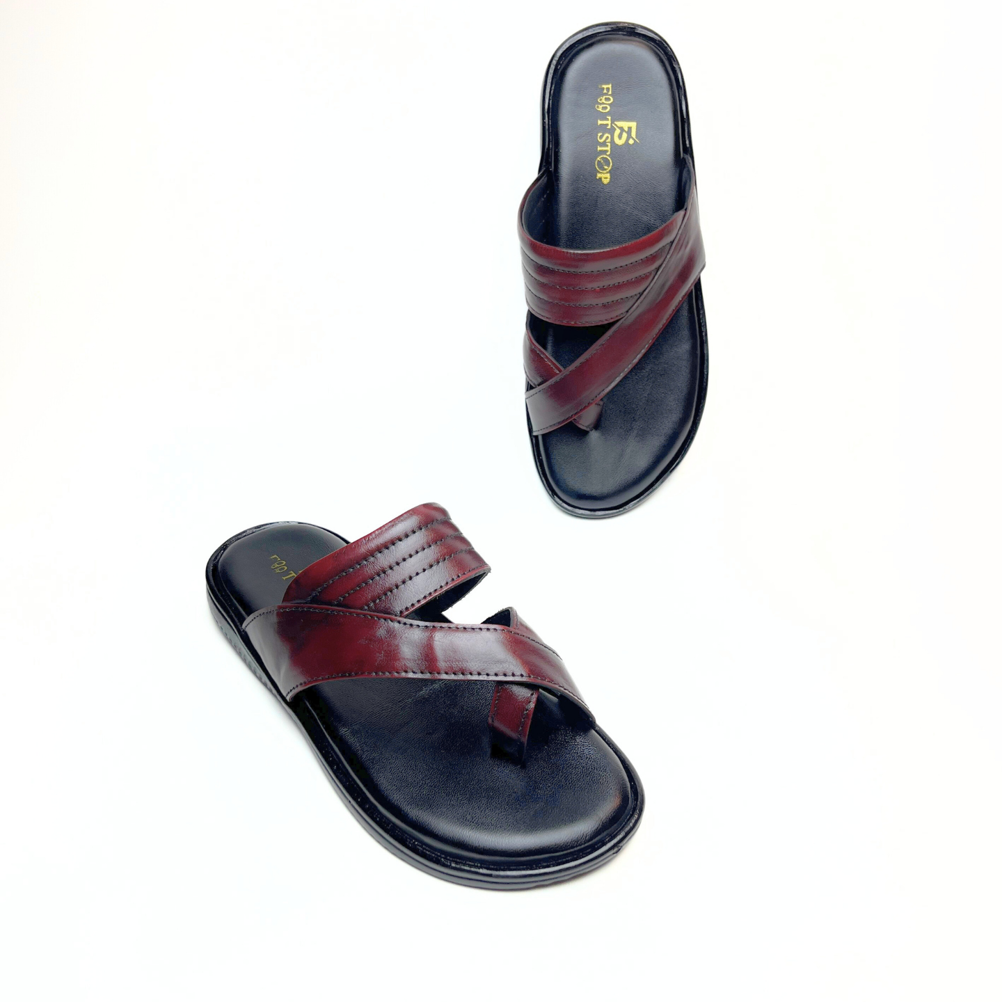 Cross Thumb Leather Slippers (Vine)