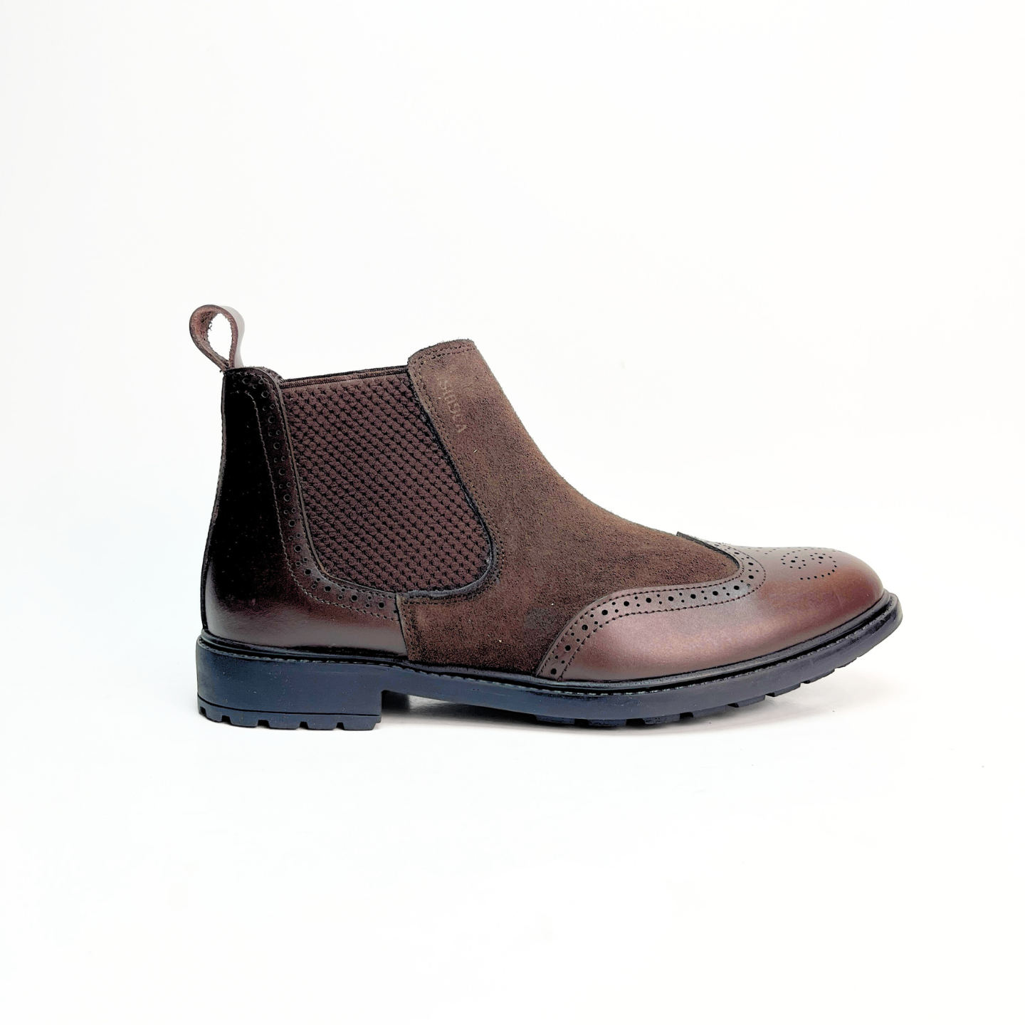 Leather Chelsea Brogue Boots (Brown)