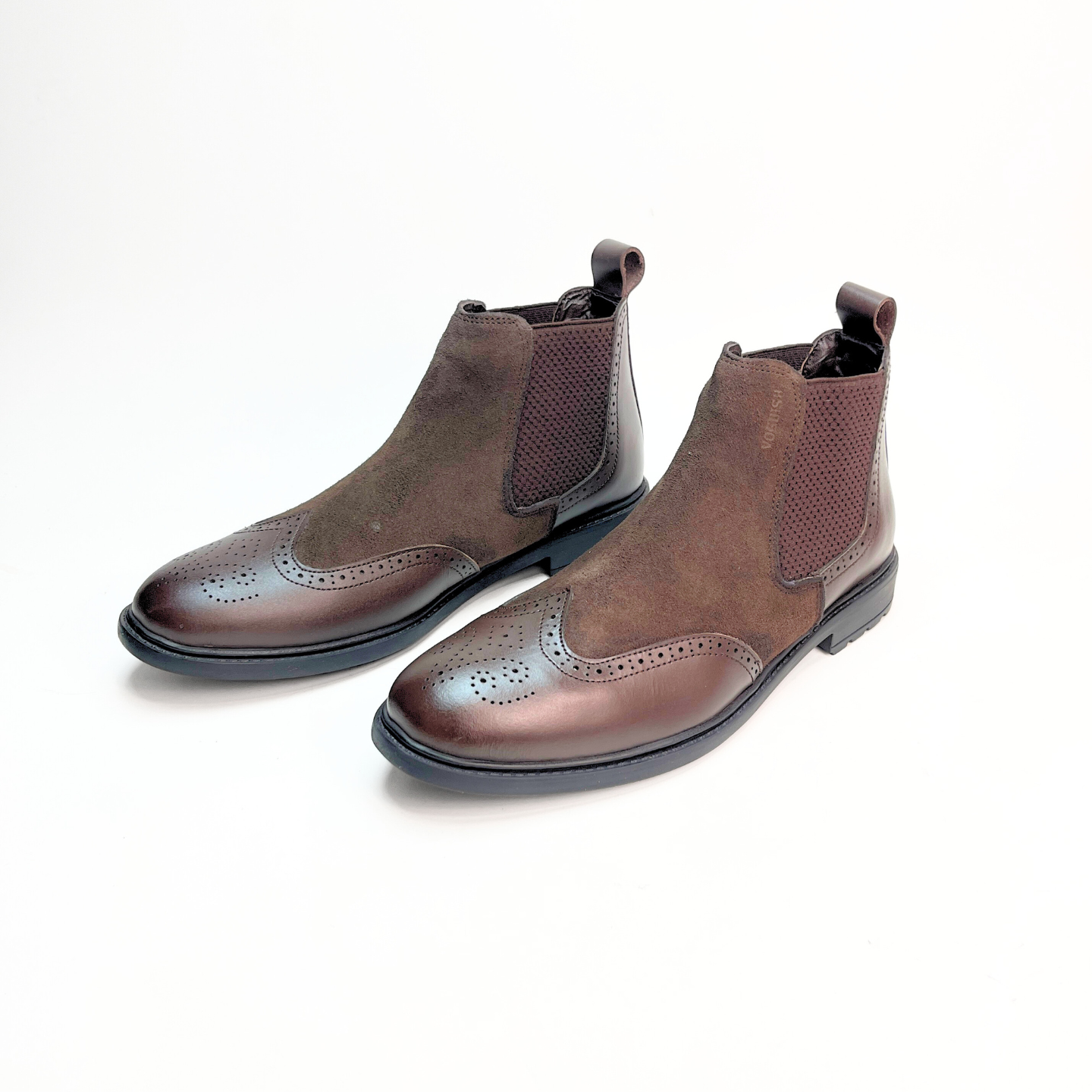 Leather Chelsea Brogue Boots (Brown)