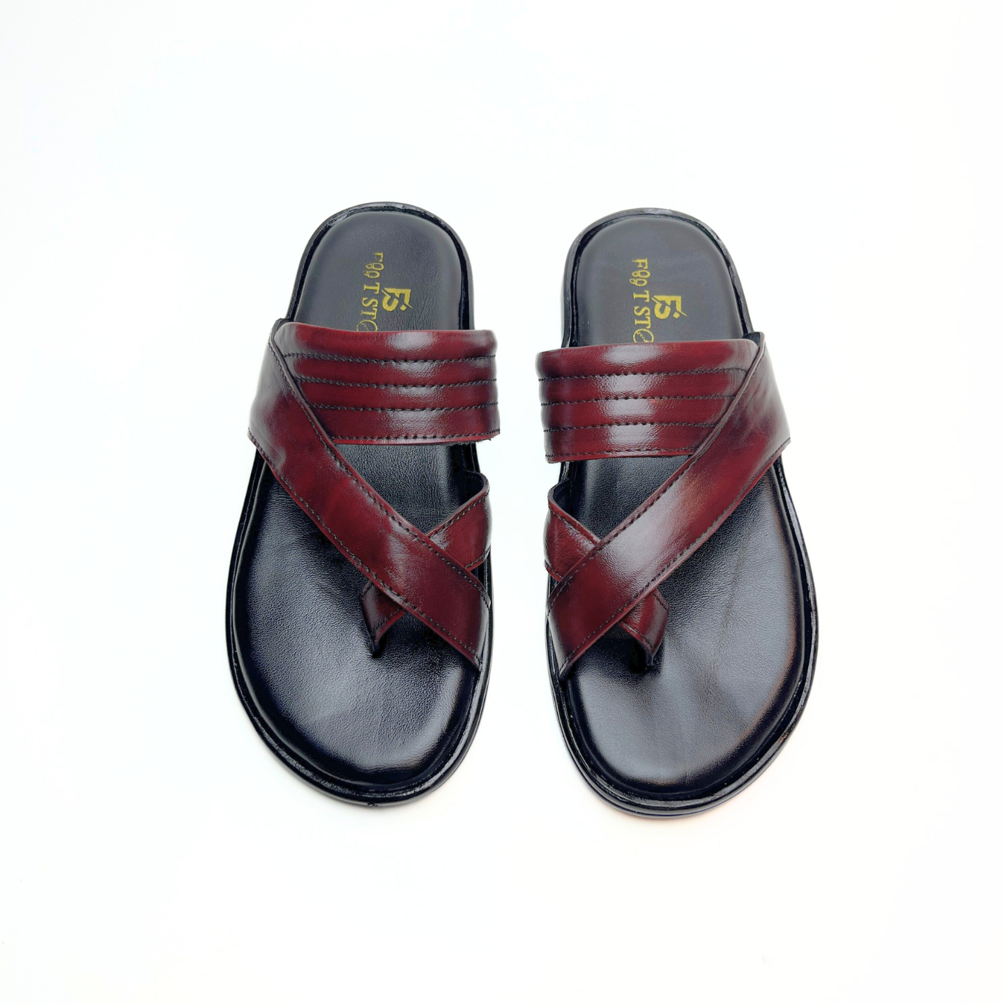Cross Thumb Leather Slippers (Vine)