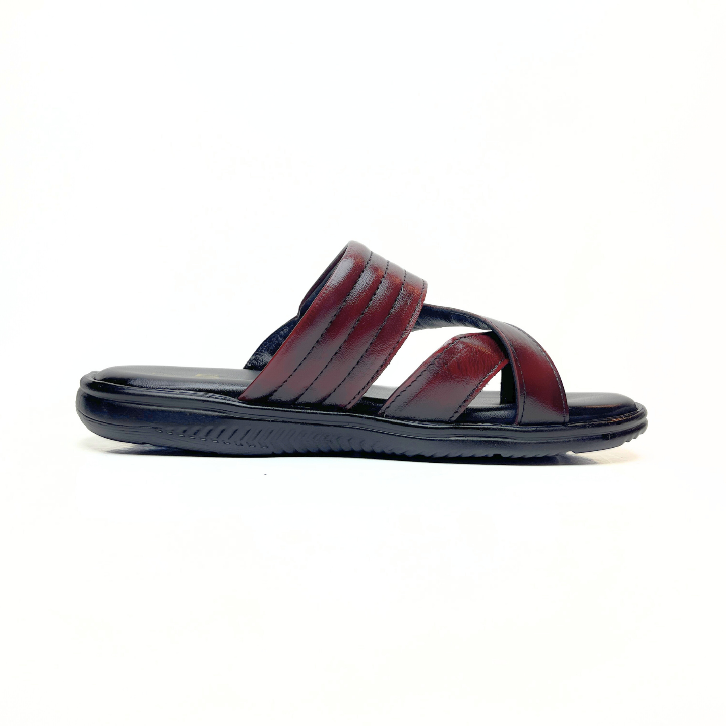 Cross Thumb Leather Slippers (Vine)