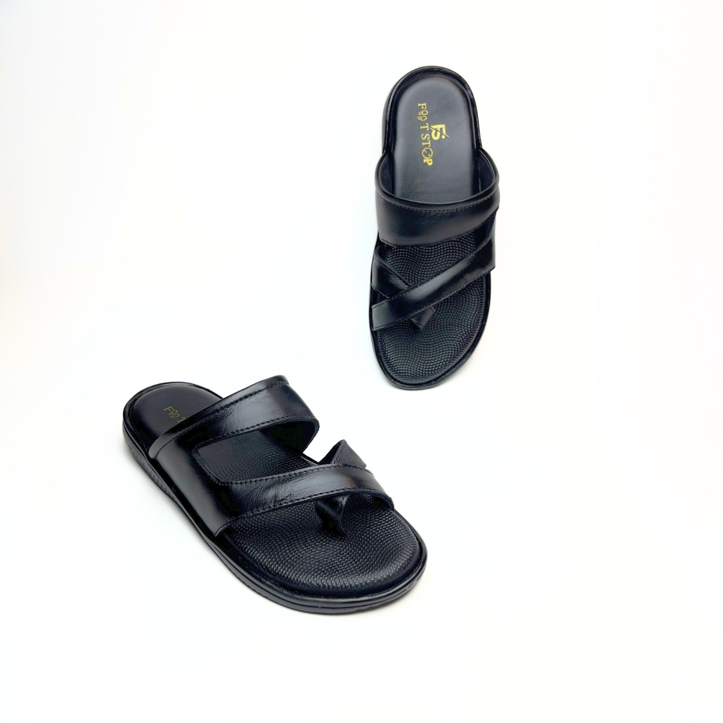 Cross Thumb Strap Leather Slippers