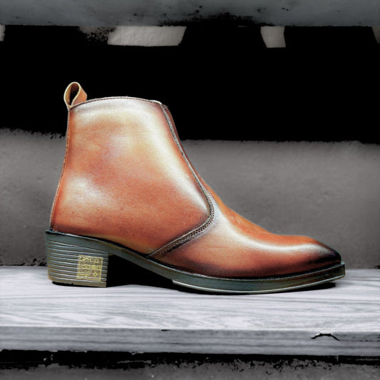 Cuban Heel Plain Chelsea Boots | Square Toe | Side Chain (Brown)