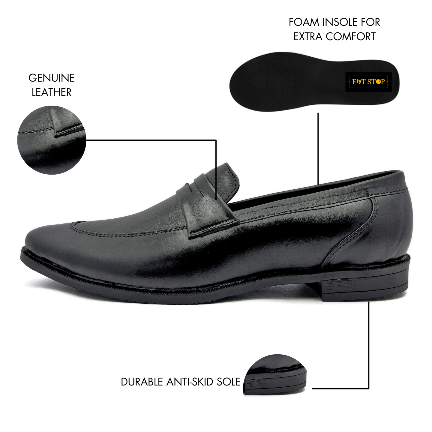 Penny Loafer With Double Stitched Welts for Men (Black)