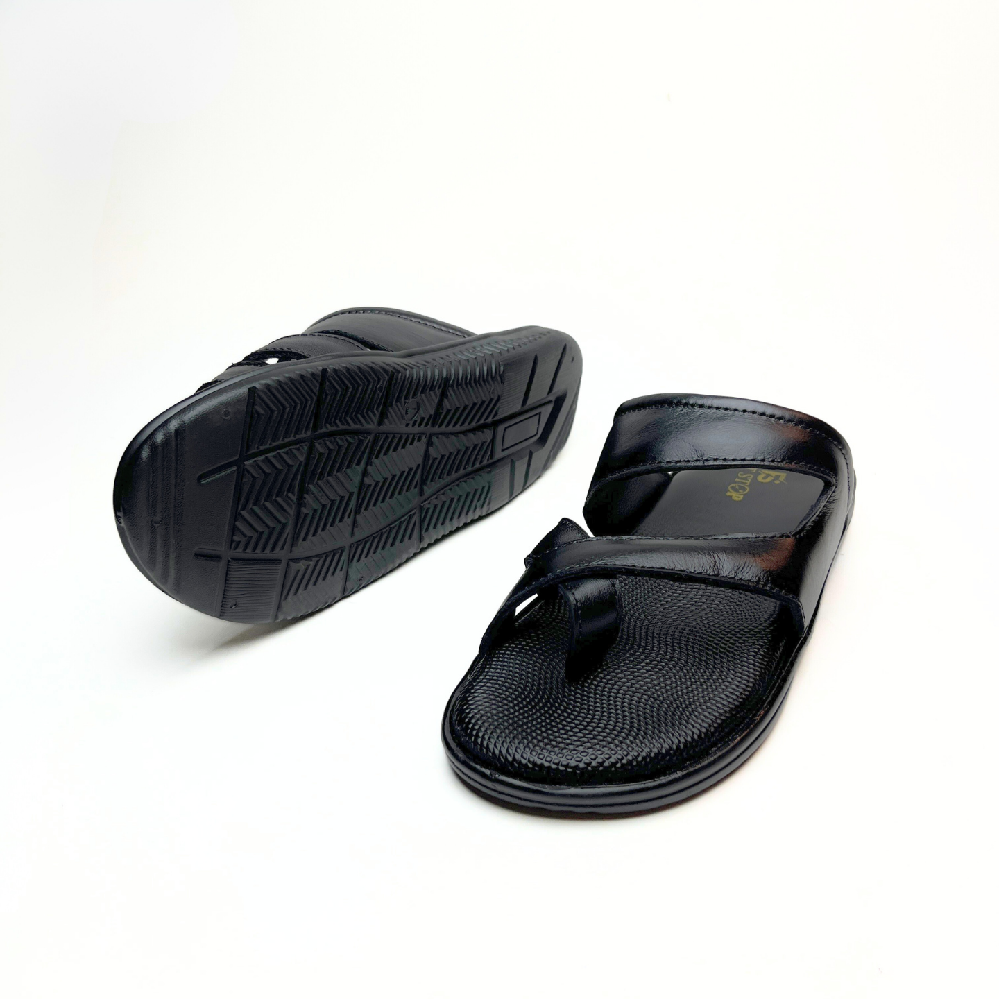 Cross Thumb Strap Leather Slippers