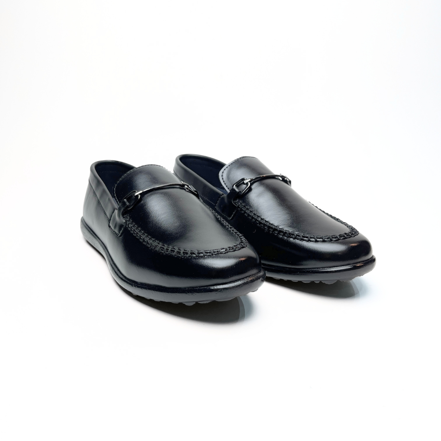 Shiny Buckle Loafers in Black