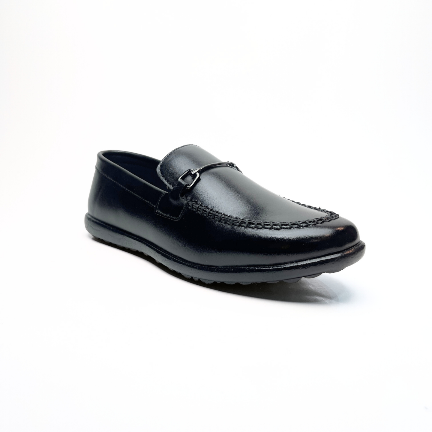 Shiny Buckle Loafers in Black