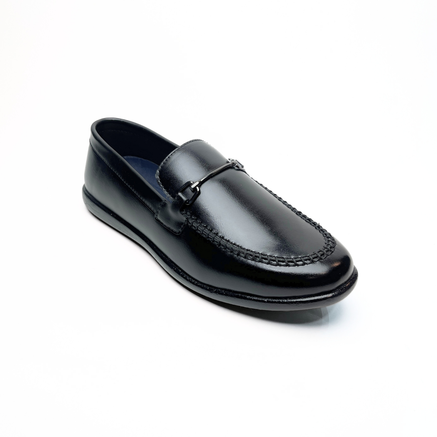 Shiny Buckle Loafers in Black