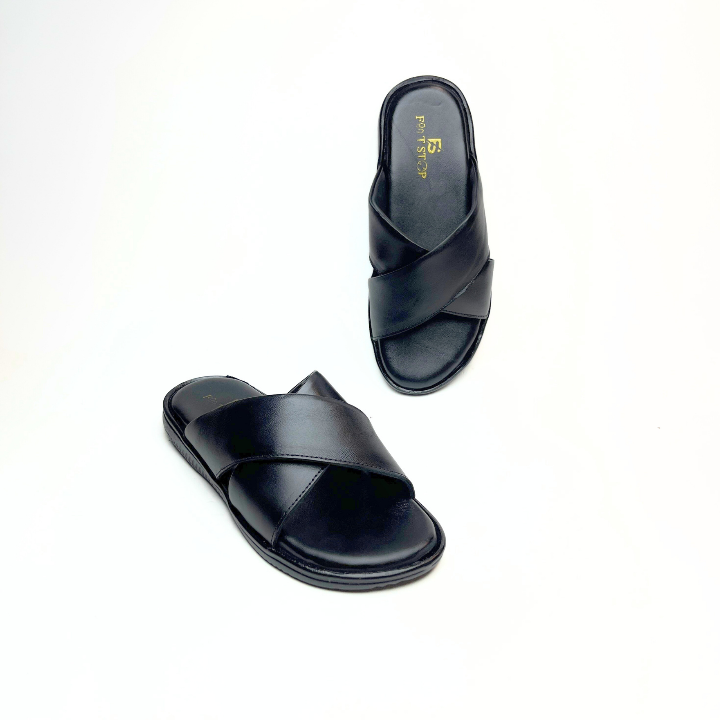 Cross Strap Leather Slippers