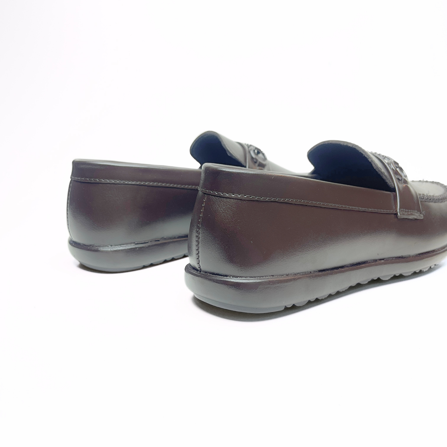 Shiny Buckle Loafers in Brown (708)
