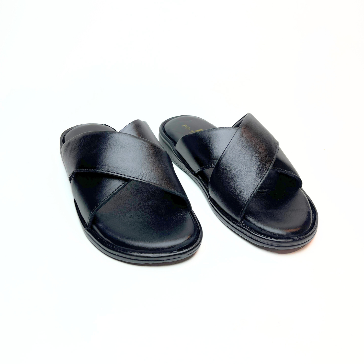 Cross Strap Leather Slippers