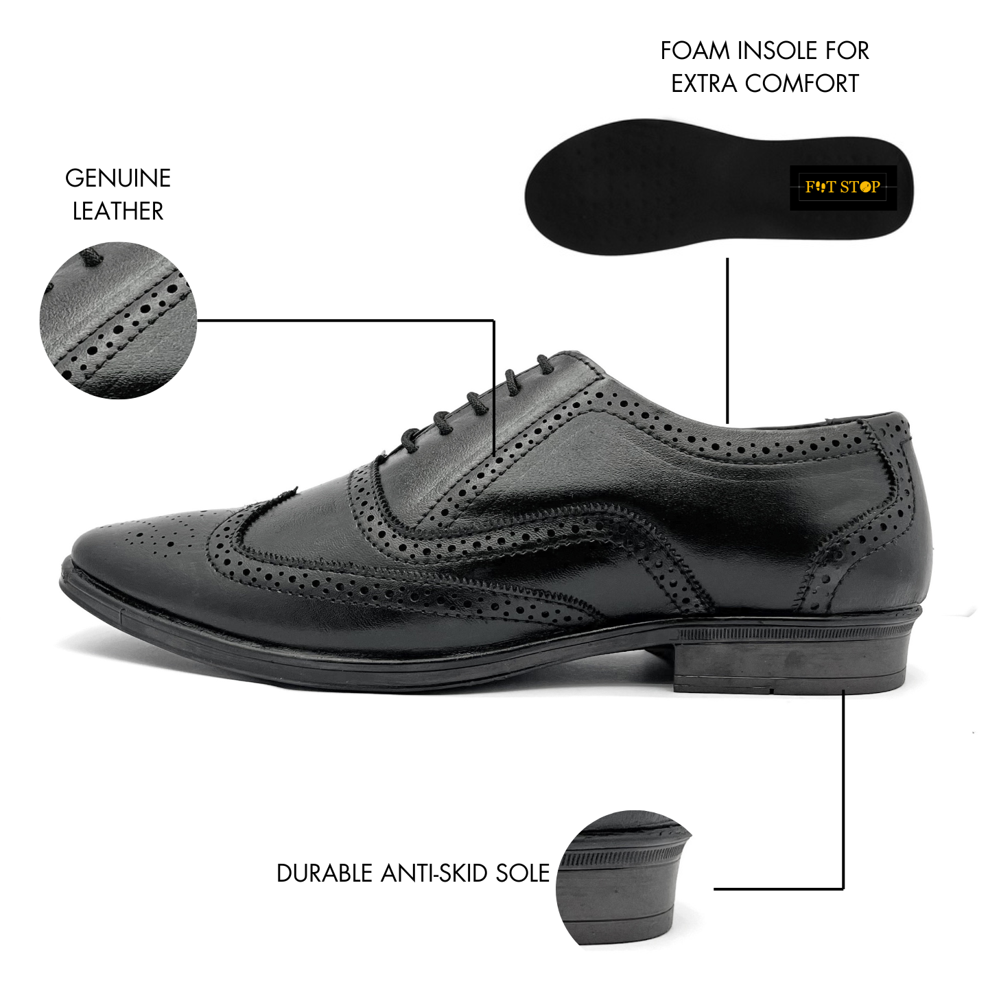 Handcrafted Brogue Black Formal Lace-up Shoes (Black)