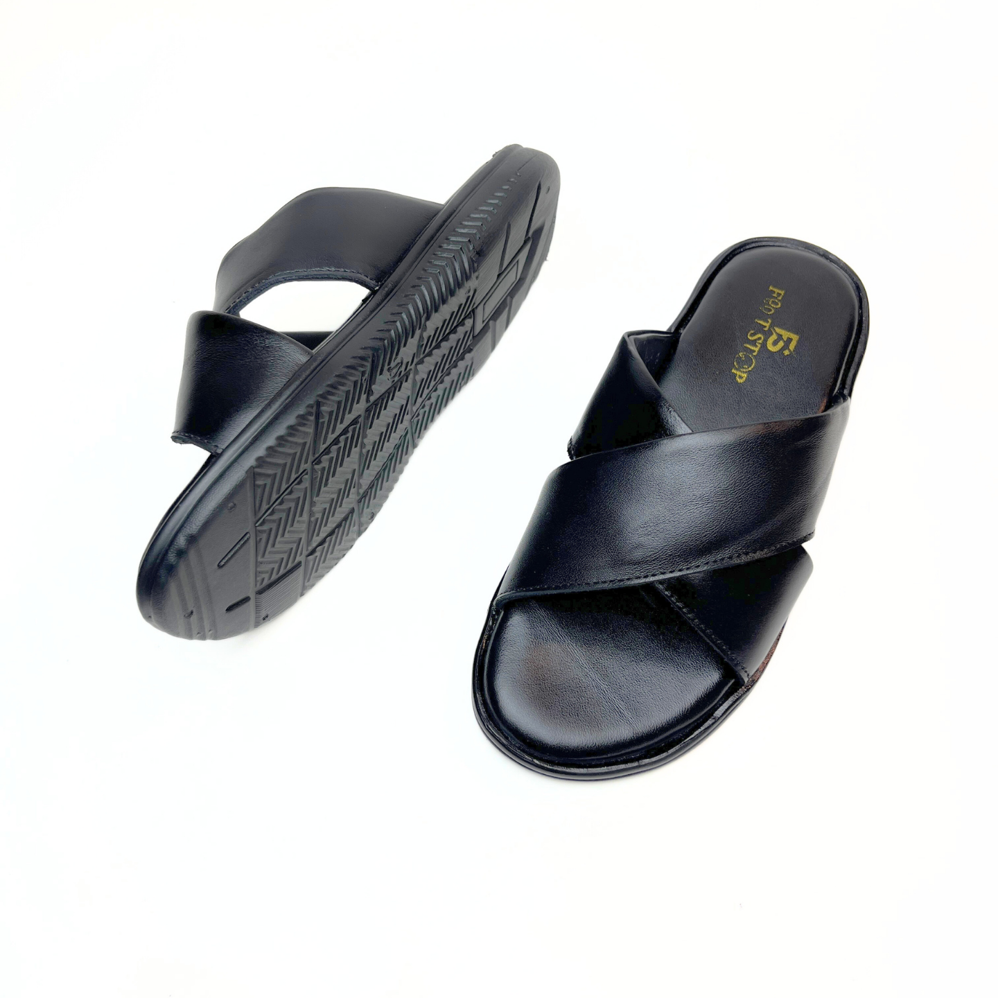 Cross Strap Leather Slippers