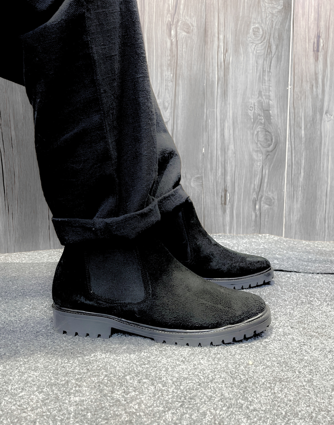 Leather Chelsea Suede Boots (Black)