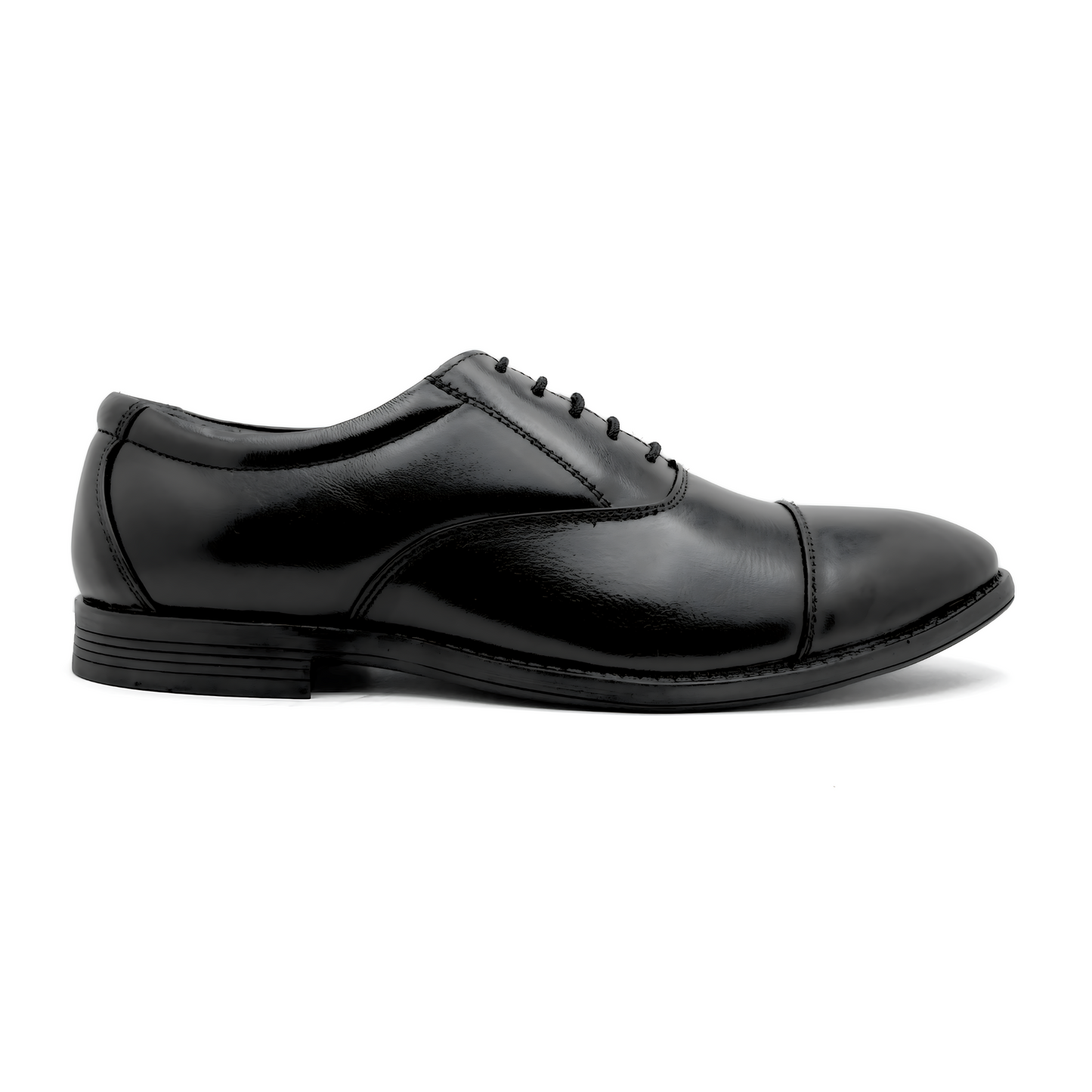 Genuine Leather Formal Shoes | Comfortable Handcrafted Cap-toe Shoes for Men (RXCT) (Black)