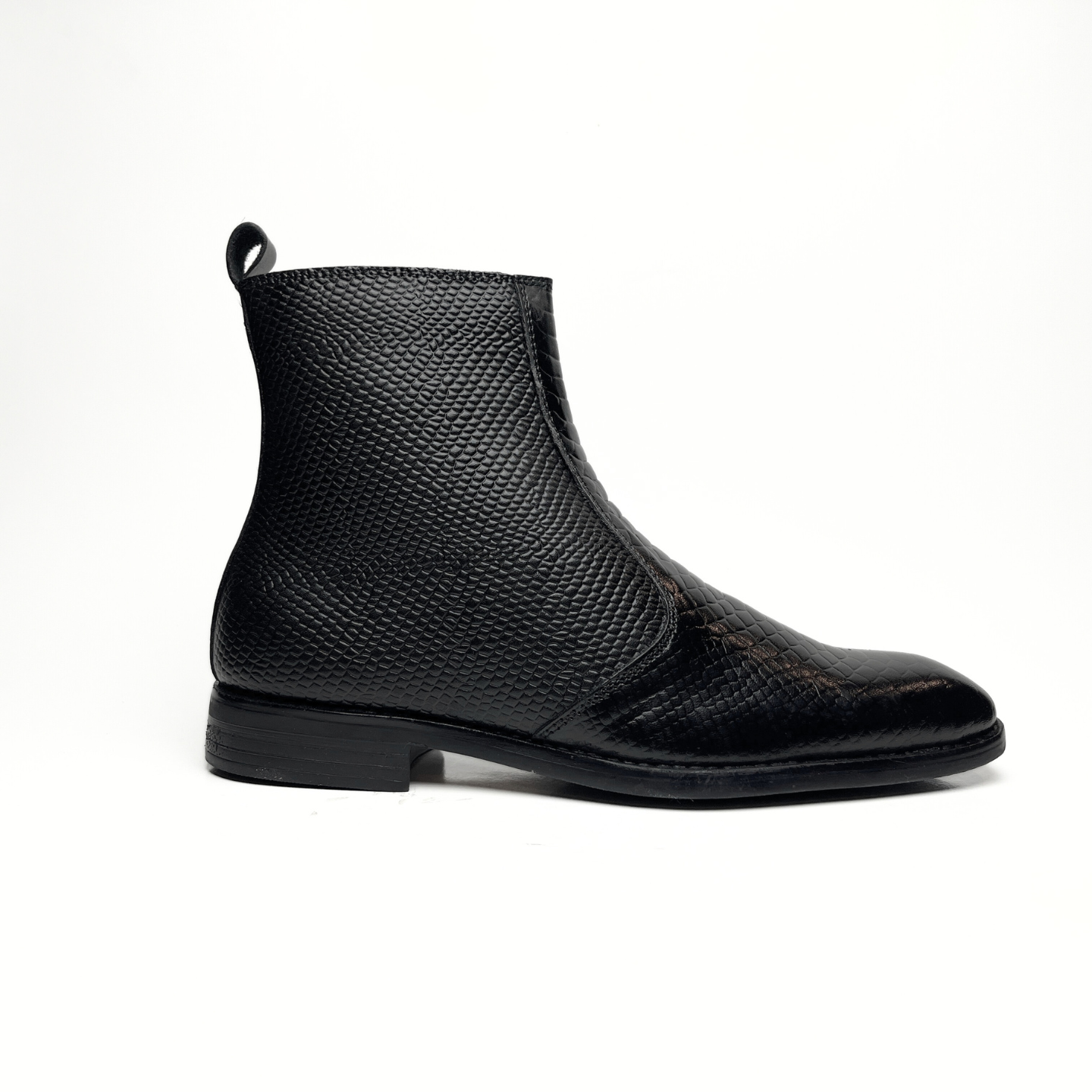 Croco Italian Chelsea Boots with Side Chain (Black)(bl-501)