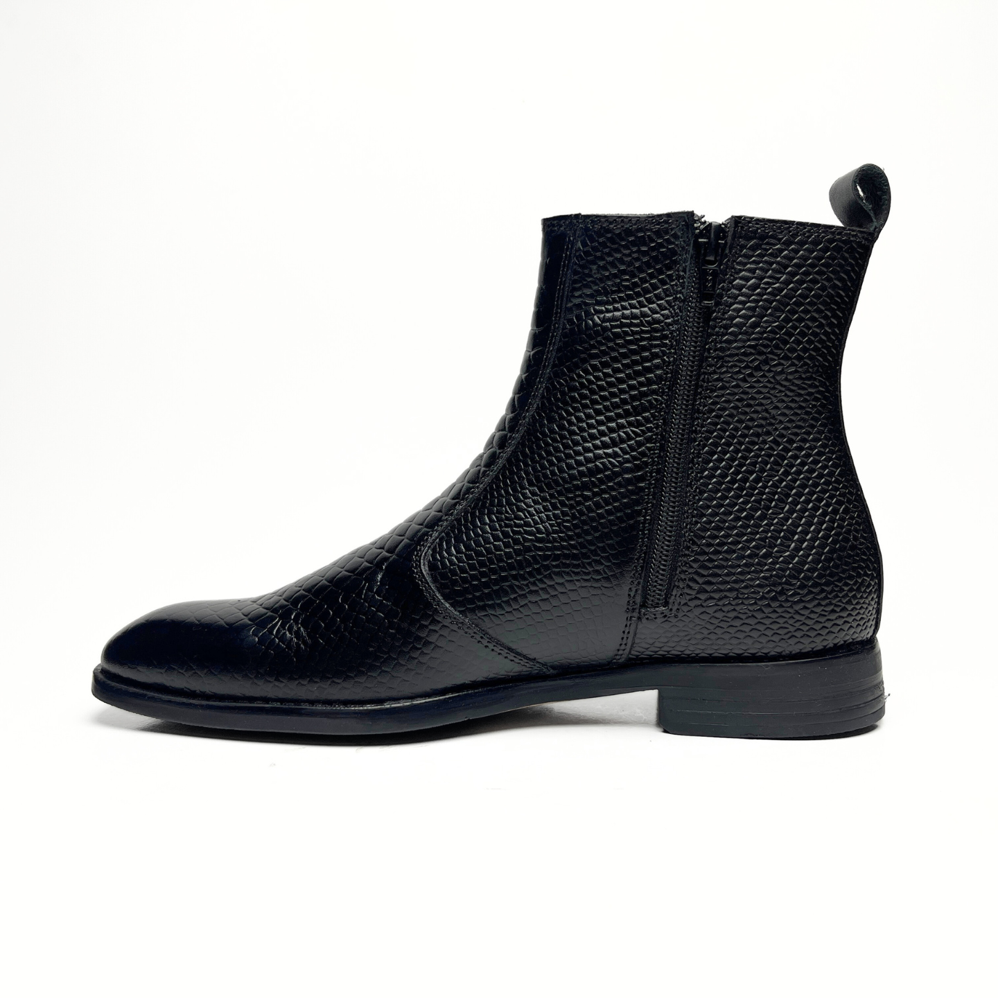 Croco Italian Chelsea Boots with Side Chain (Black)(bl-501)