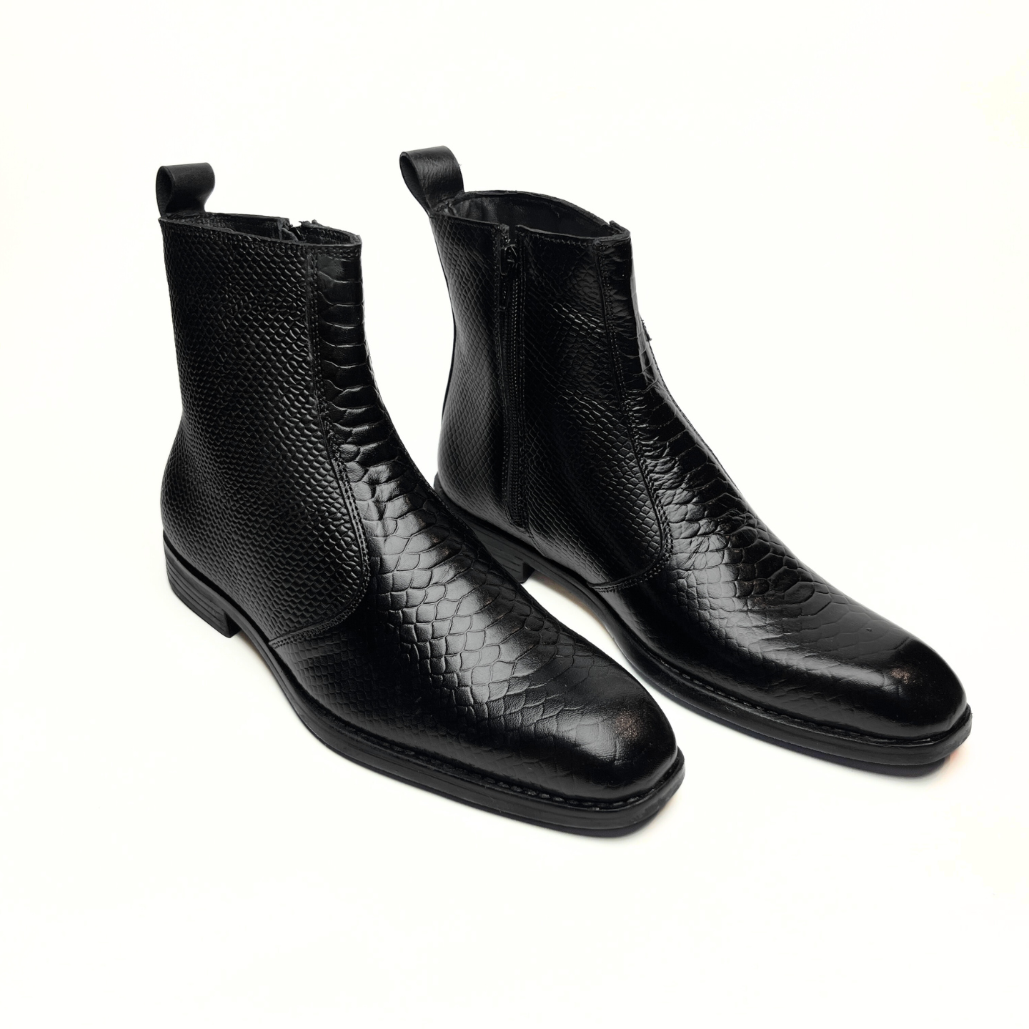 Croco Italian Chelsea Boots with Side Chain (Black)(bl-501)