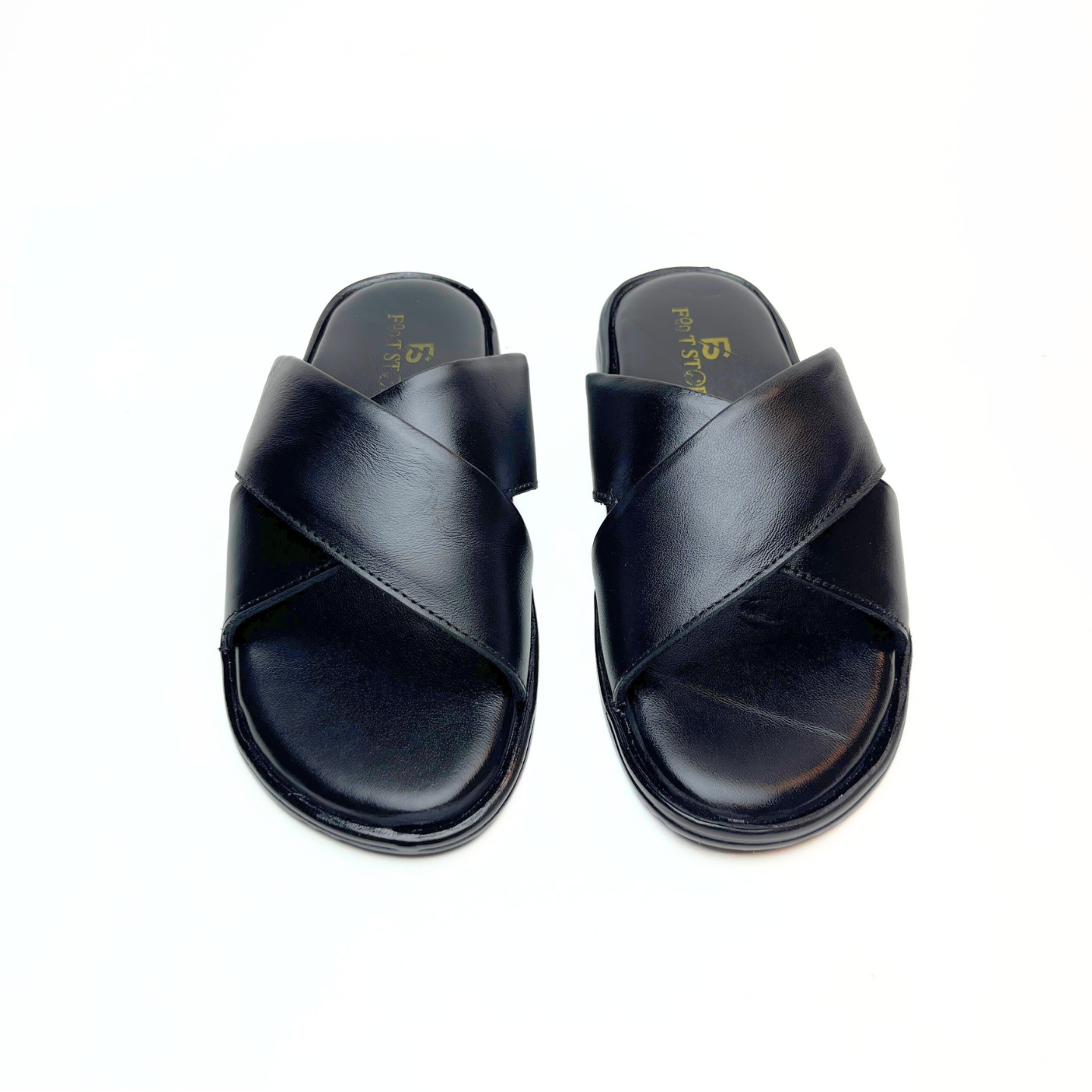 Cross Strap Leather Slippers
