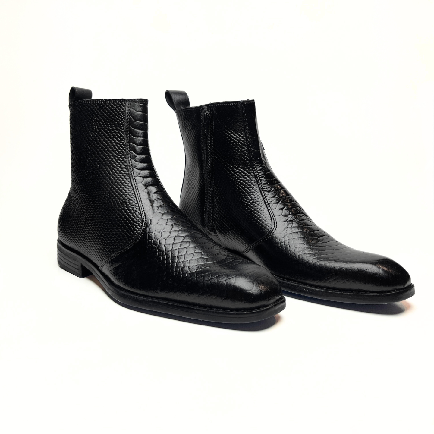 Croco Italian Chelsea Boots with Side Chain (Black)(bl-501)