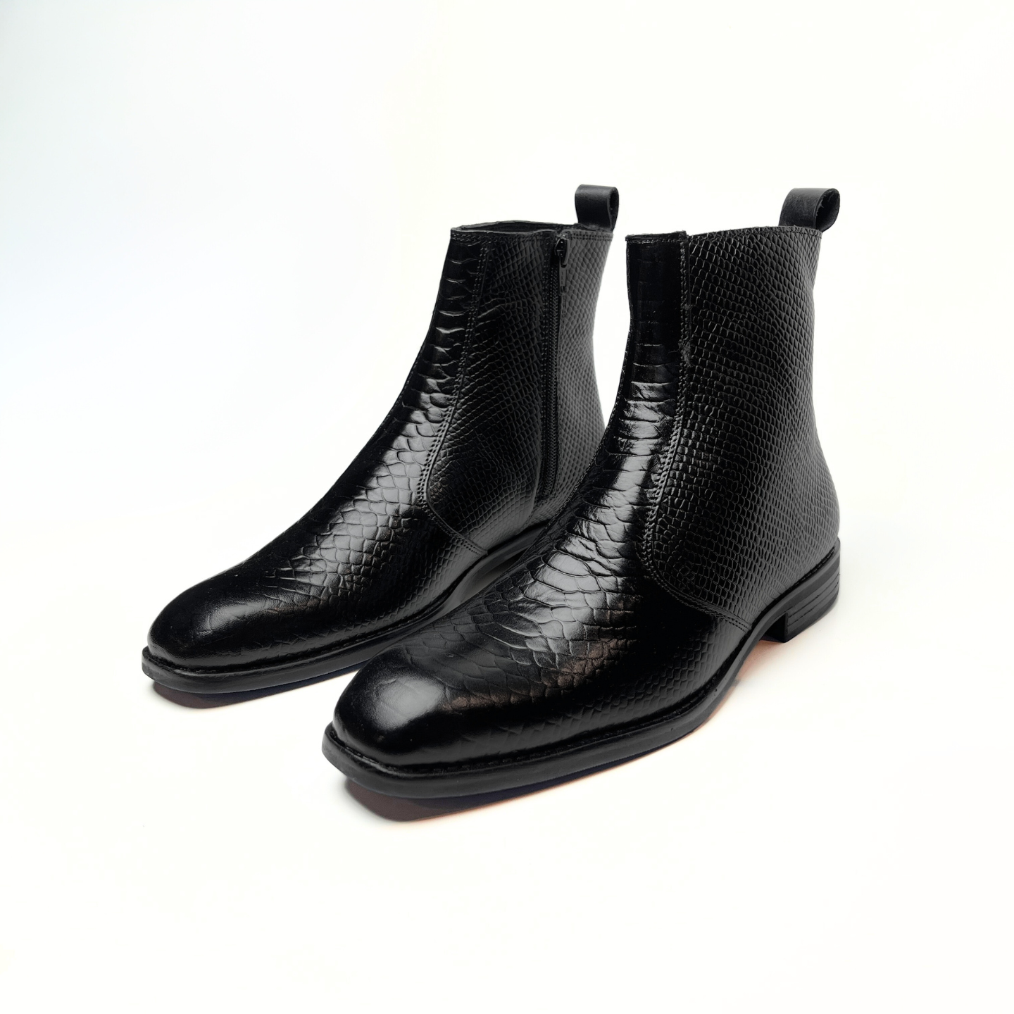 Croco Italian Chelsea Boots with Side Chain (Black)(bl-501)