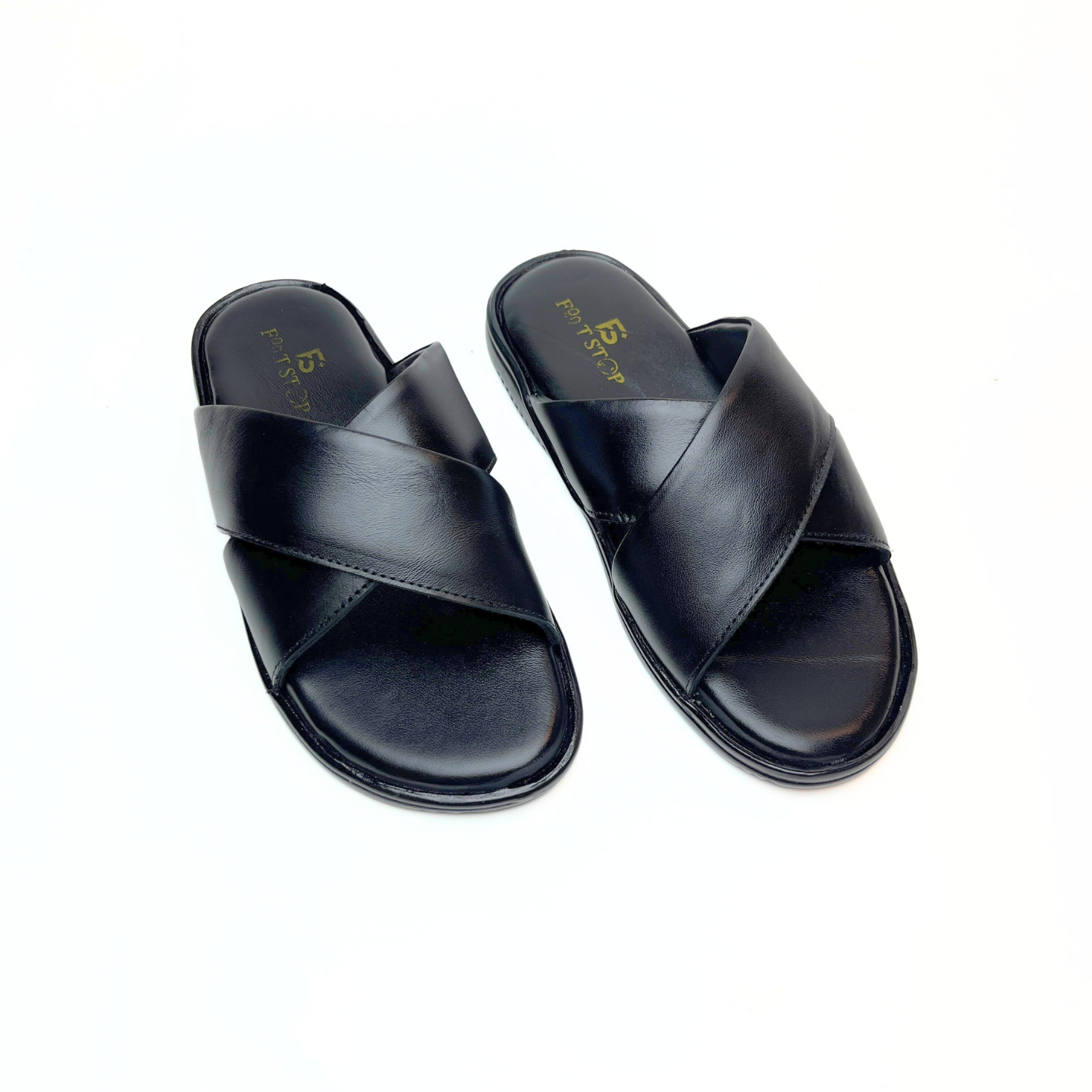 Cross Strap Leather Slippers