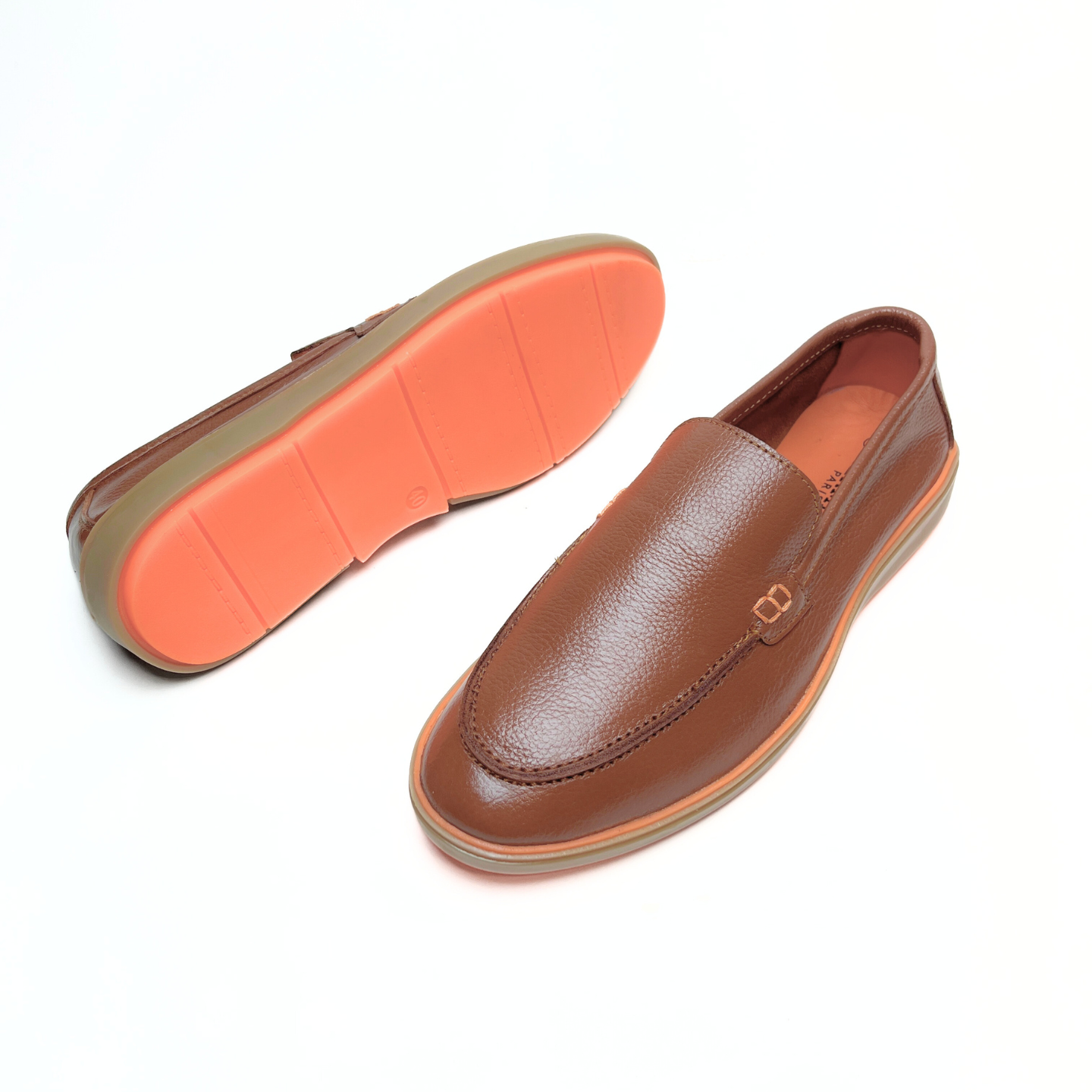 Genuine Leather Loafers for Men with Stylish Orange Sole (Tan)