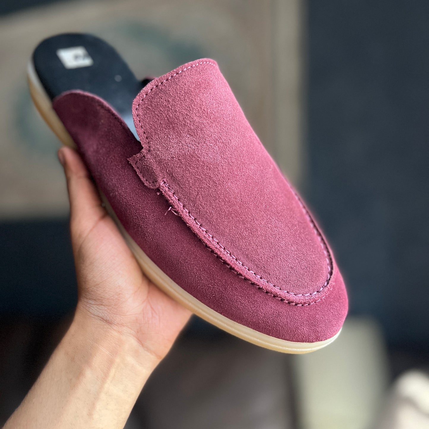 Old Money Suede Leather Mules (Maroon)
