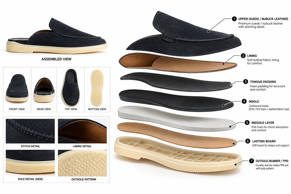Suede Leather Mules Charms (Olive Green)