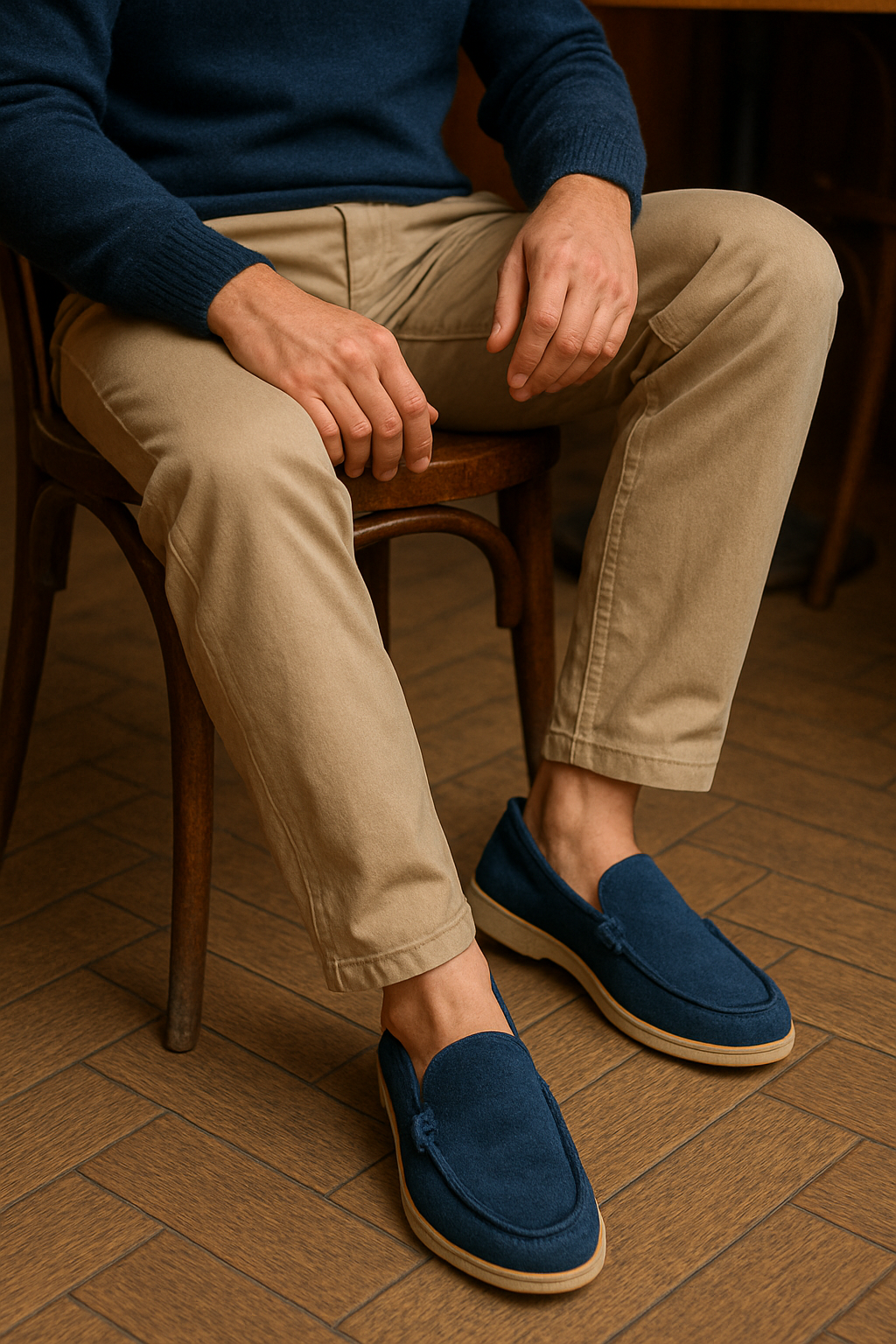 Old Money Suede Leather Loafers (Navy Blue)