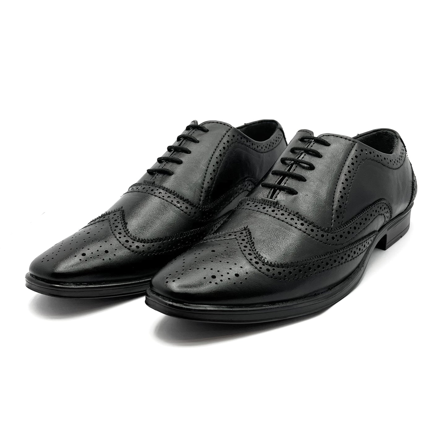 Handcrafted Brogue Black Formal Lace-up Shoes (Black)