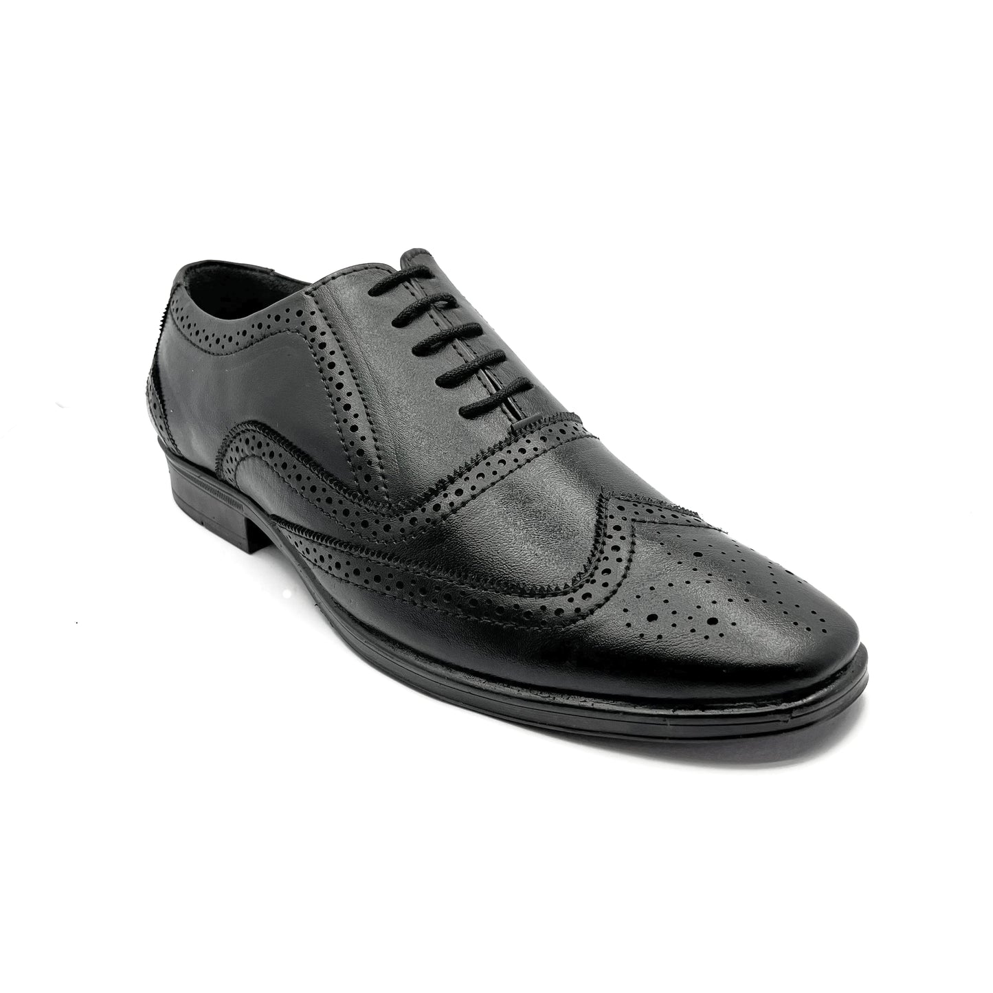 Handcrafted Brogue Black Formal Lace-up Shoes (Black)