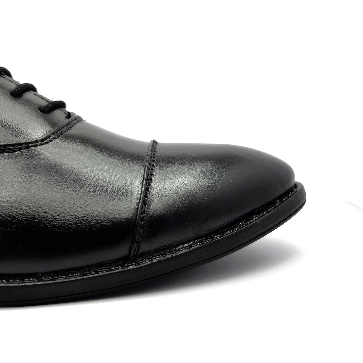 Genuine Leather Formal Shoes | Comfortable Handcrafted Cap-toe Shoes for Men (RXCT) (Black)
