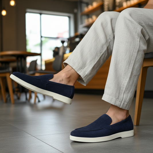 Old Money Suede Leather Loafers (Navy Blue) (Free Suede Shoe Wipes)