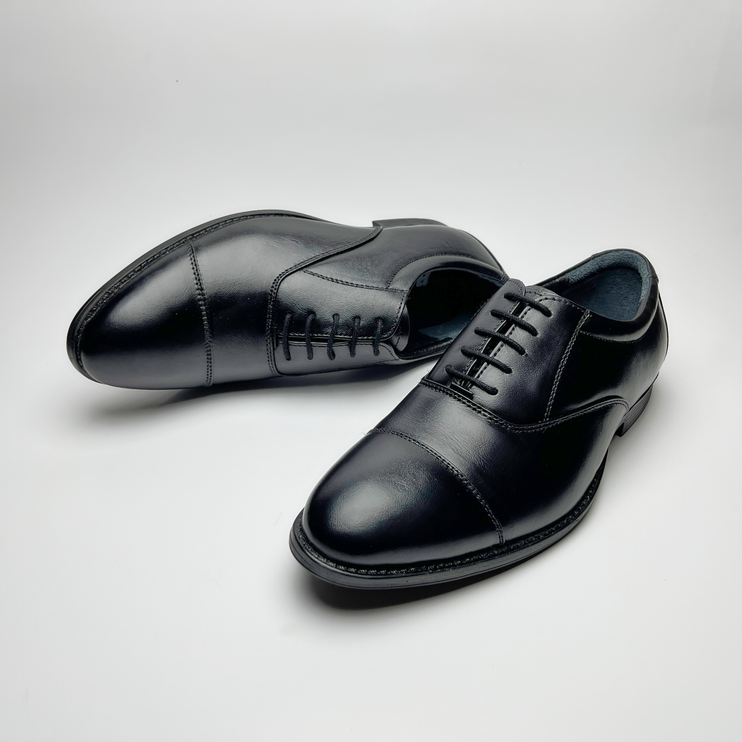 Genuine Leather Formal Shoes | Comfortable Handcrafted Cap-toe Shoes for Men (RXCT) (Black)