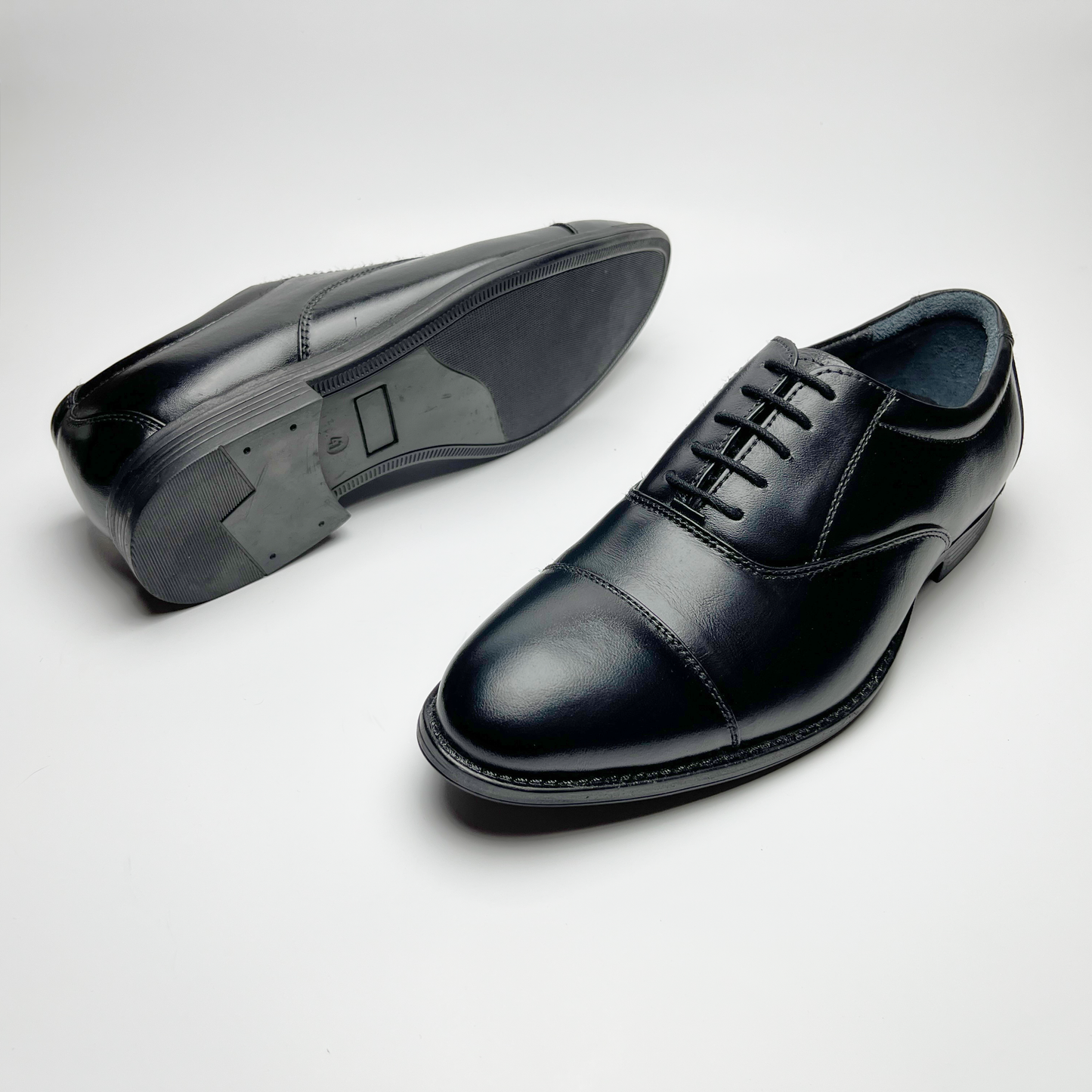 Genuine Leather Formal Shoes | Comfortable Handcrafted Cap-toe Shoes for Men (RXCT) (Black)